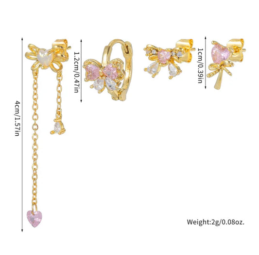 BLUSH BOW EARRINGS (Set of 4)